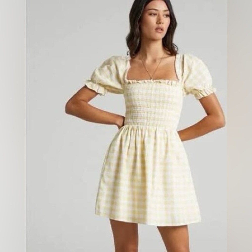 CHARLIE HOLIDAY Sienna yellow gingham mini dress size 8 NWT cottage core chic - Picture 14 of 14
